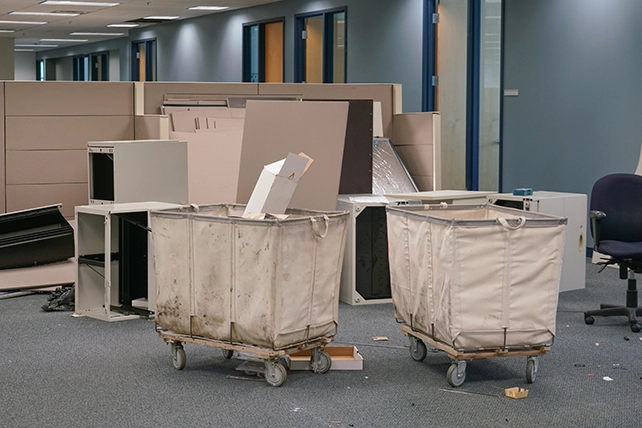 A cluttered office building.