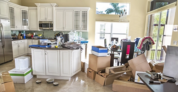 A cluttered kitchen.