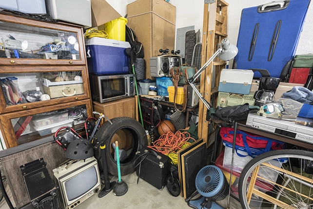 A room in a home full of miscellaneous junk.