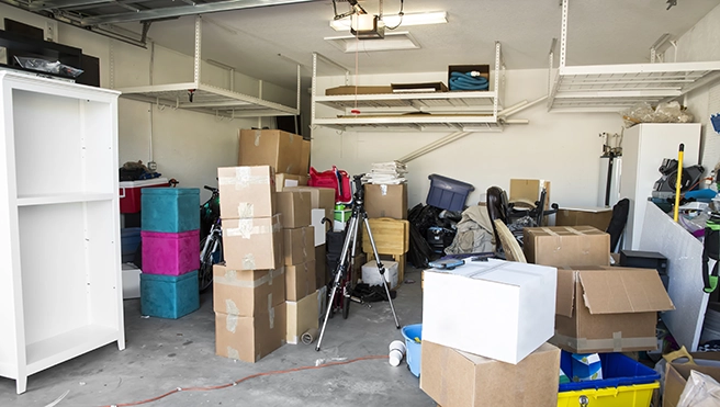 Garage full of boxes.