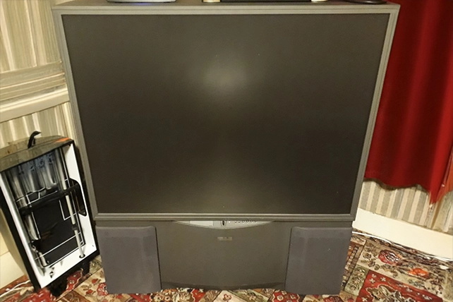 Floor model flat screen television.