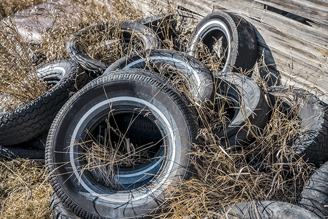 A pile of of old tires.